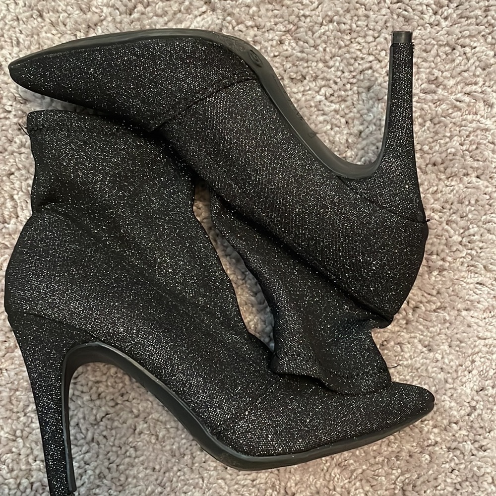 Sparkle black heel ankle booties